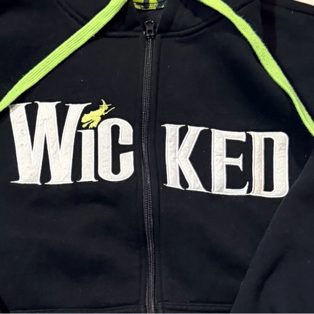 Authentic Musical Souvenir Wicked Black Hoodie with Green Accents: M/L